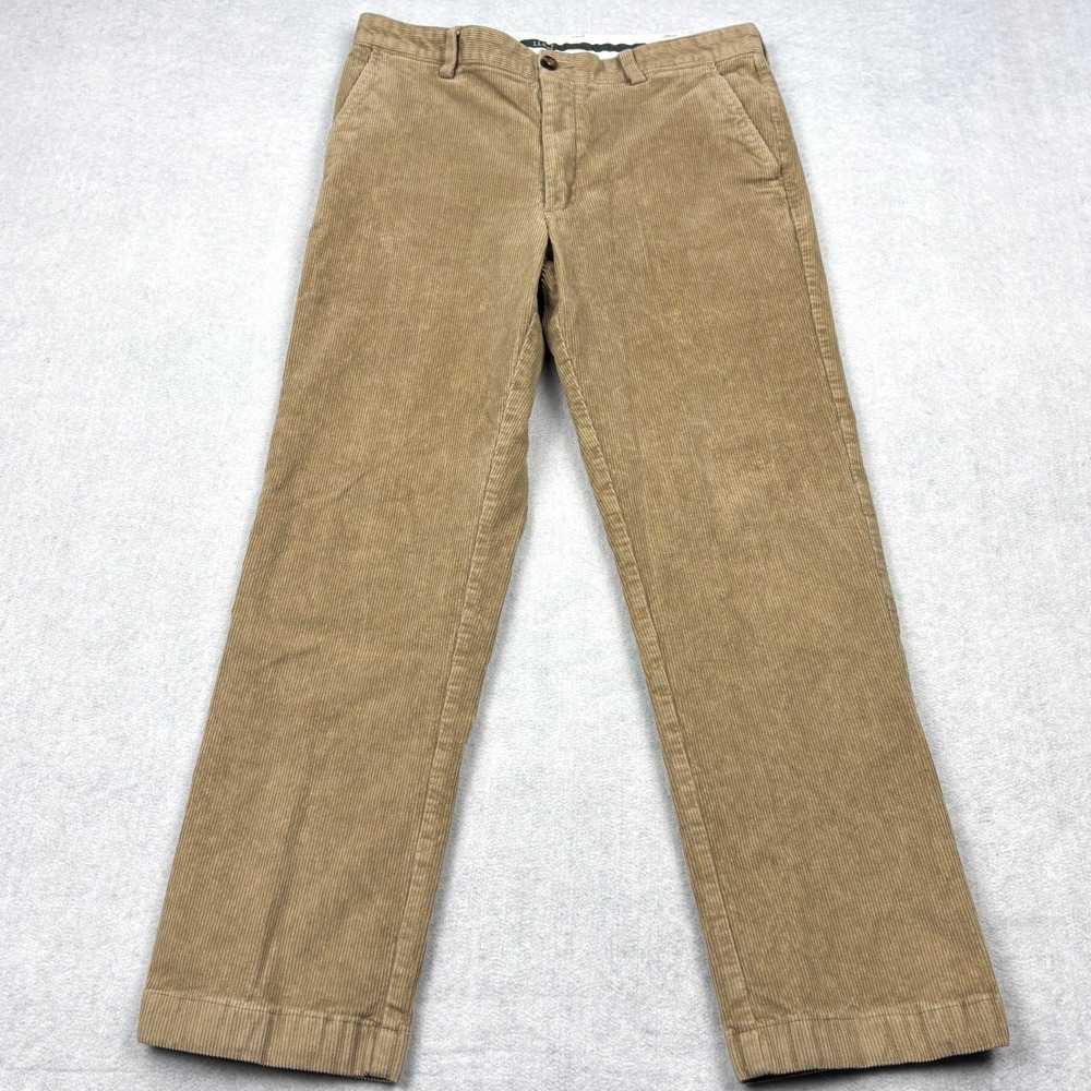LL Bean Corduroy Pants Mens 33x30 Khaki Tan Classic Fit Stretch Cords ID 502835
